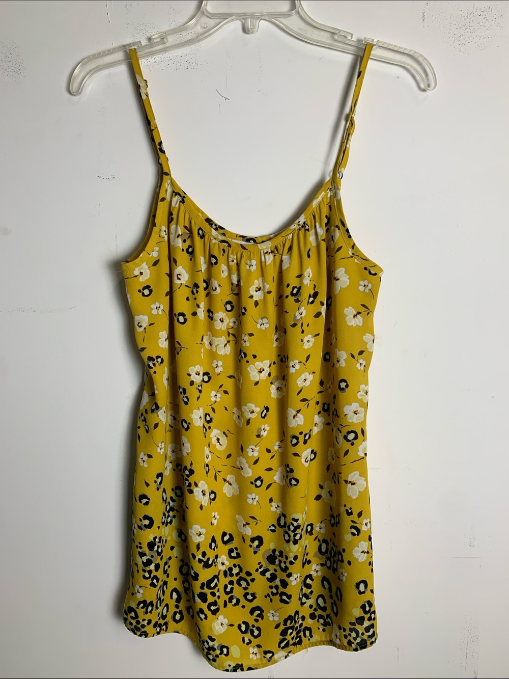 CAbi Yellow Floral & Leopard Mix Spaghetti Strap Cami